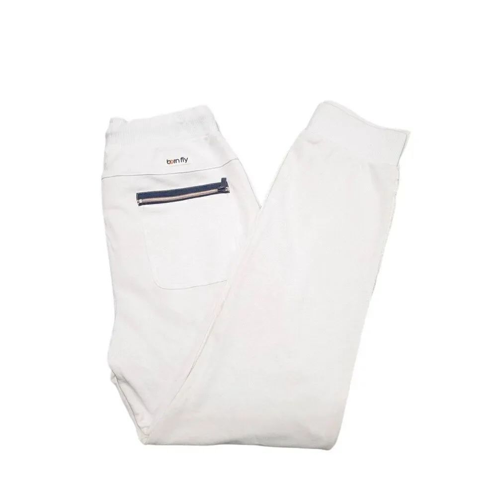 NWT Born Fly Anytown USA Multicolor Stripe White Track Pants Zip Pockets Men's E